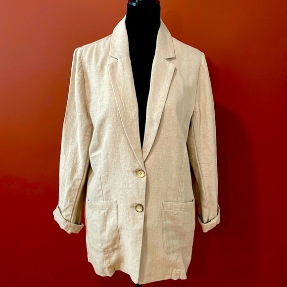 Classic Natural French Flax Linen Blazer NWT - Picture 1 of 7